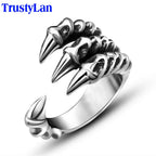 Size 7-12 Punk Rock Dragon Claw Style Men's Rings for Man Gothic Bike Jewelry Stainless Steel Finger Ring Male Jewelry