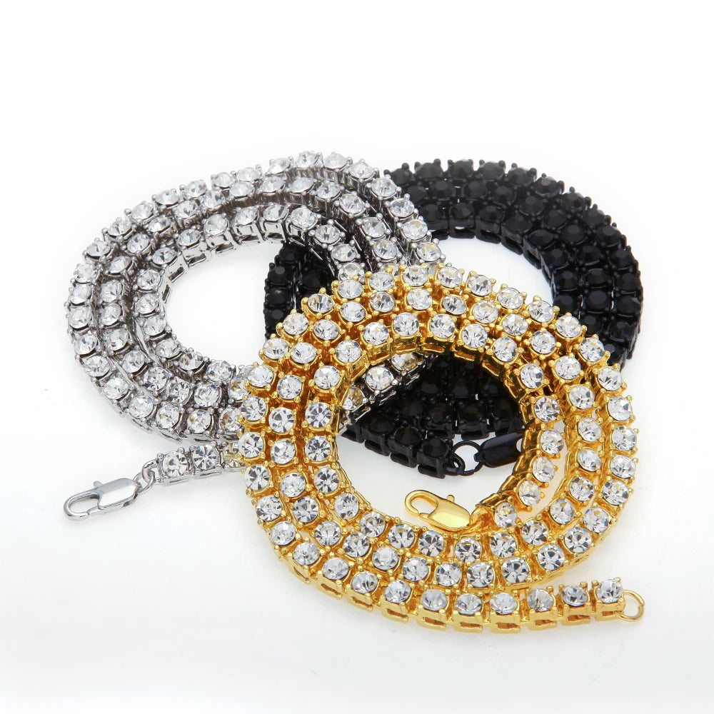 Men's Hip Hop Bling Bling Iced Out Tennis Chains 1 Row Necklaces Luxury Brand Silver/Gold Color Men Chain Fashion Jewelry