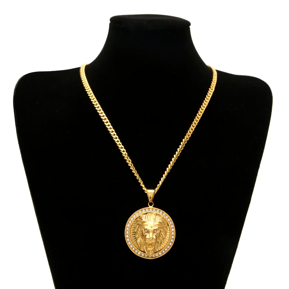 Iced Out Lion Head Pendant — Gold