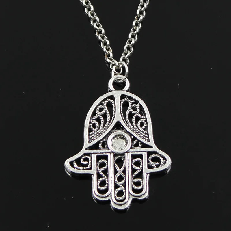 New Fashion Fatima Hand Hamsa Palm Protection Pendants Round Cross Chain Short Long Mens Womens Silver Color Necklace Gift
