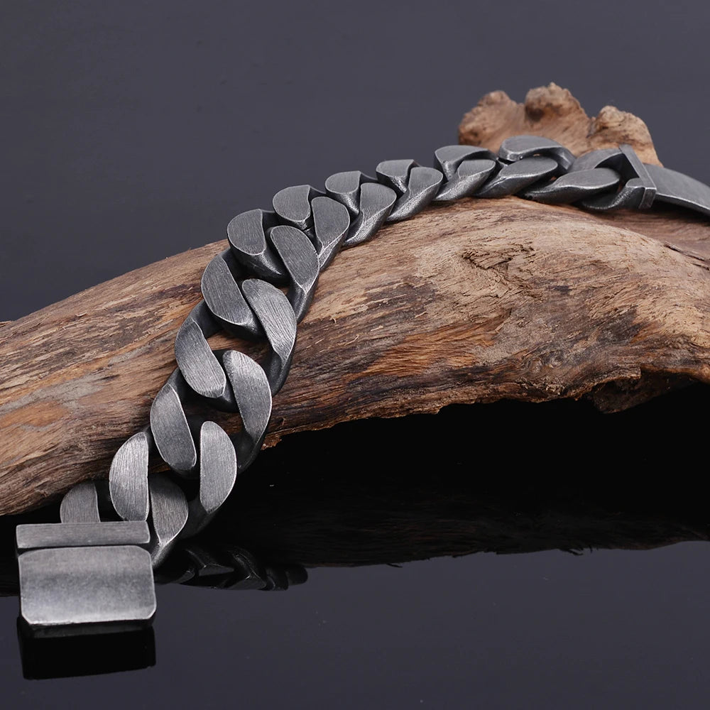 Cool 24MM Wide Cuban Chain Link Men's Bracelets Heavy Black Stainless Steel Man Bracelet for Men With Belt Buckle Metal