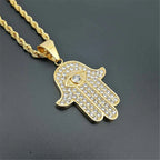 Hamsa Hand of Fatima Necklace Pendant & Chain For Men Women's Gold Color Stainless Steel Palm Necklaces Turkish Jewelry