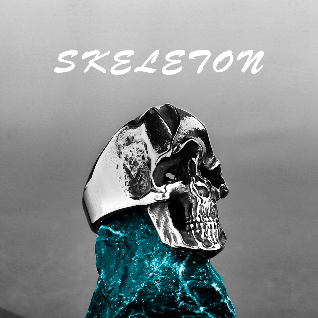 Skeleton Punk Men's Ring Rock Motorcycle Stainless Steel Ring Titanium Steel Casting Creative Gift