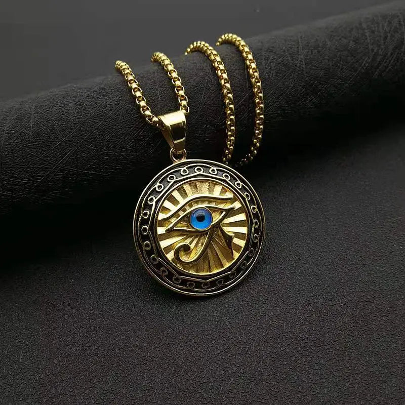 Shining Iced Out Ancient Egyptian God Eye of Horus Cross Pendant Necklace for Men and Women Hip Hop Trendy Amulet