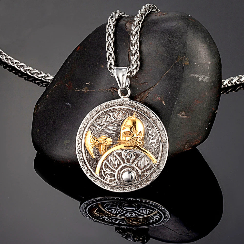 Spartan Warrior Axe Pendant Necklace — Gold-Tone Steel