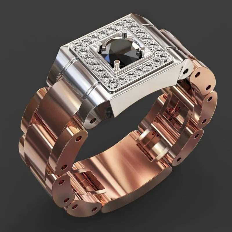 Iced Out Blue CZ Statement Ring, 1 Carat — Multi-Tone