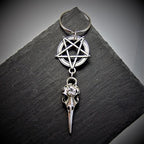 Gothic Crow Skull Pentagram Keychain — Metal Key Holder