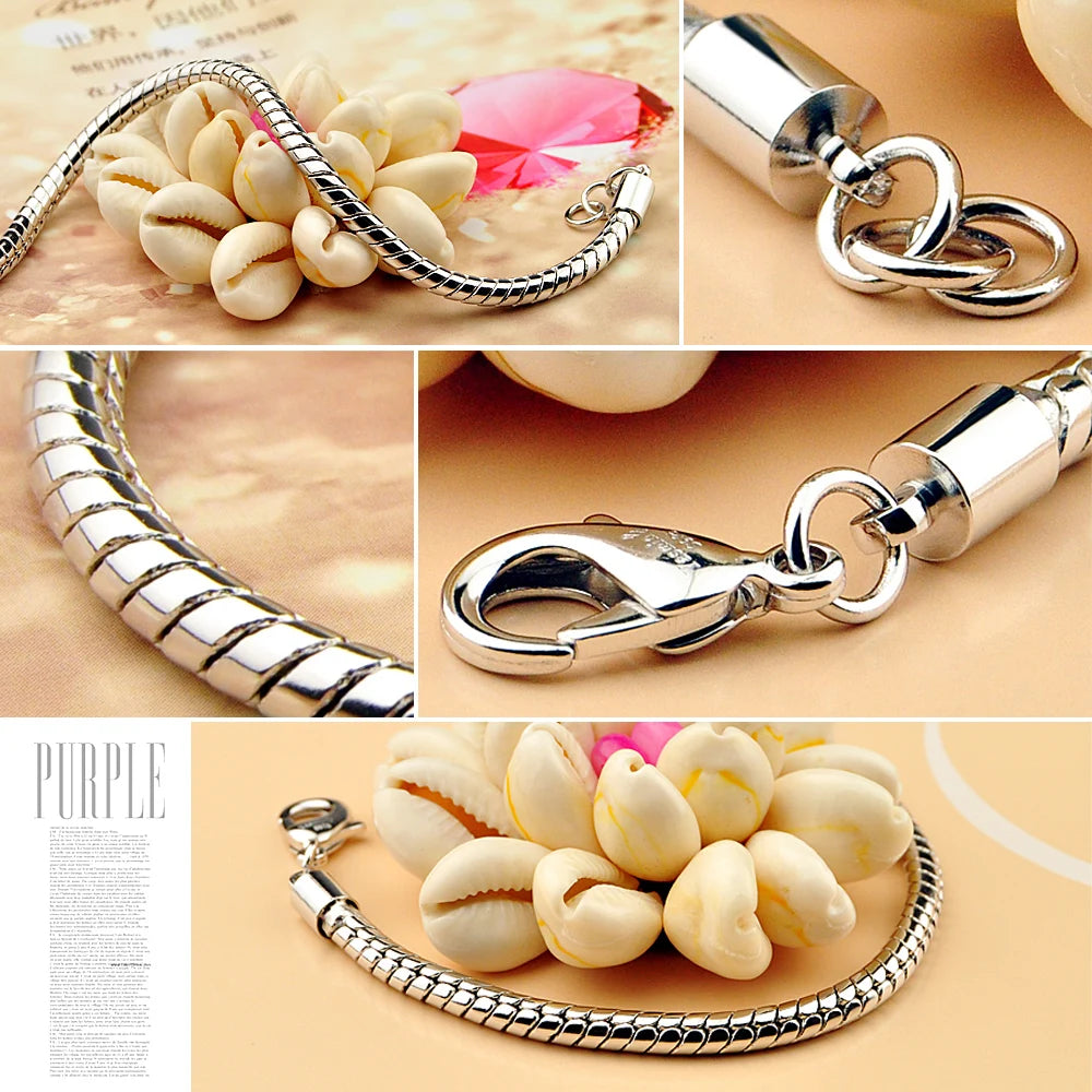 Snake Chain Bracelet 4mm — Silver-Tone, 7-8 Inch Length