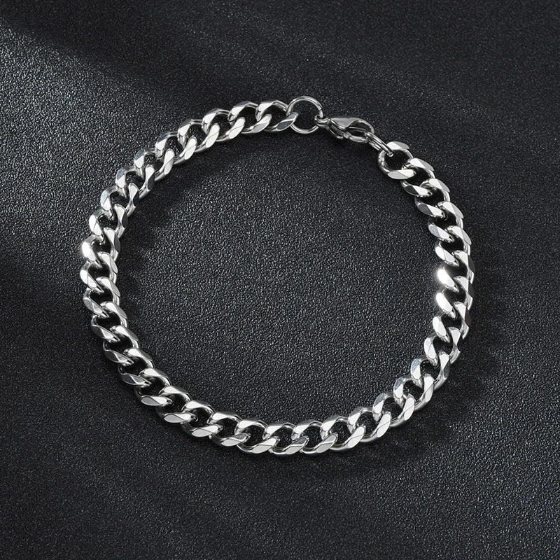Sifisrri Punk Men 3/5/7mm Stainless Steel Curb Cuban Link Chain Bracelets Gold Color Solid Chains Unisex Wrist Jewelry Gift