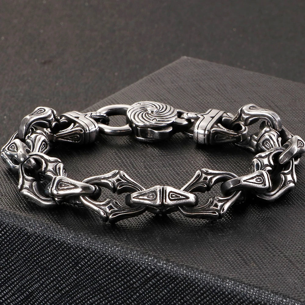 Vintage Solid Stainless Steel Bracelet For Man Masculine 15MM Chain Men's Bracelets Hand Jewelry Resell
