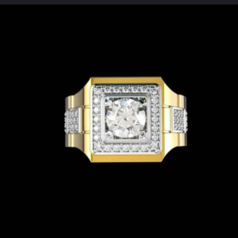 Hot Sale Popular Inlaid Crystal Wide Face Watch Style Men's Ring Banquet Business Male Ring Jewelry Size 6-13
