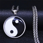 Yin Yang Glass Pendant — Silver Stainless