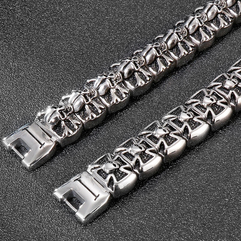 Skull Cross Shaped Man Bracelet Solid 316L Stainless Steel Masculine Jewelry Biker Gothic Punk Rock