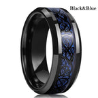 Fashion 8mm Stainless Steel Celtic Dragon Rings For Men Inlay Purple Carbon Fiber Rings Wedding Band Jewelry Birthday Gifts