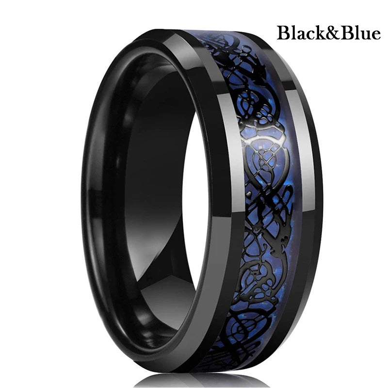Fashion 8mm Stainless Steel Celtic Dragon Rings For Men Inlay Purple Carbon Fiber Rings Wedding Band Jewelry Birthday Gifts