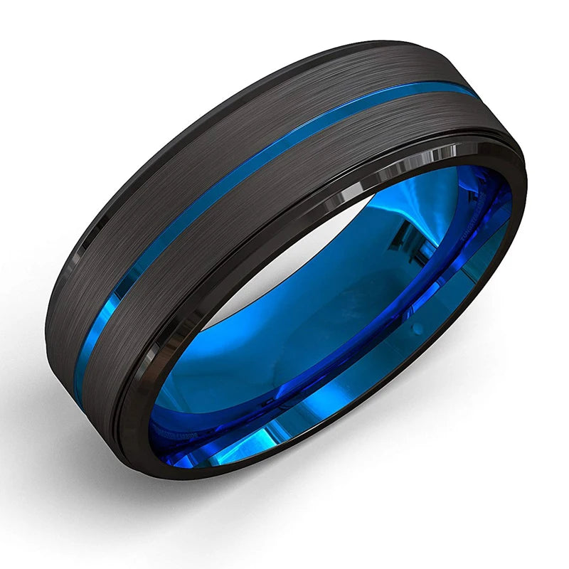 8mm Fashion Brushed Black Ring Simple Stripe Stainless Steel Ring Men Wedding Band