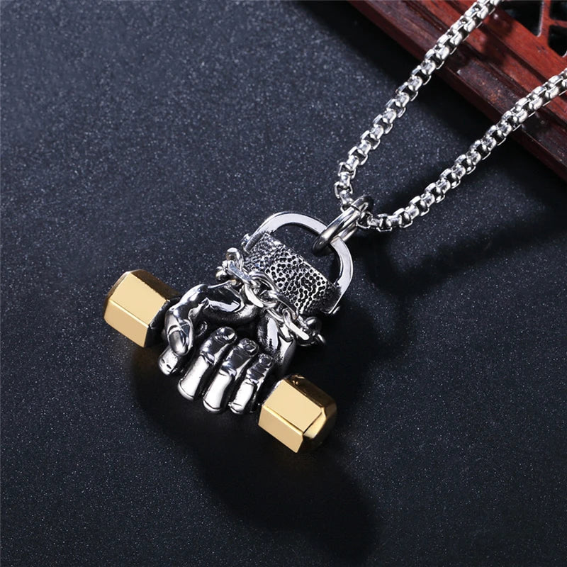 Weight Lifting Dumbbell Pendant — Stainless Steel