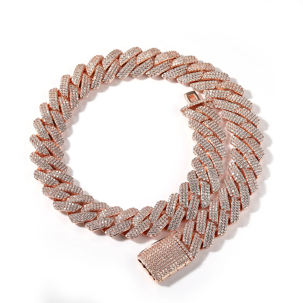 UWIN 20mm Miami Prong Cuban Chain Necklace 3 Rows Micro Pave Iced Out Round Cubic Zirconia Link Fashion Hip Hop Jewelry for Gift