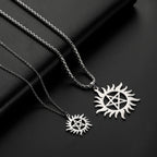 COOLTIME Supernatural Sun Pentagram Pendant Necklace for Women Men Stainless Steel Hollow Star  Box Chain Necklaces Couple Gifts