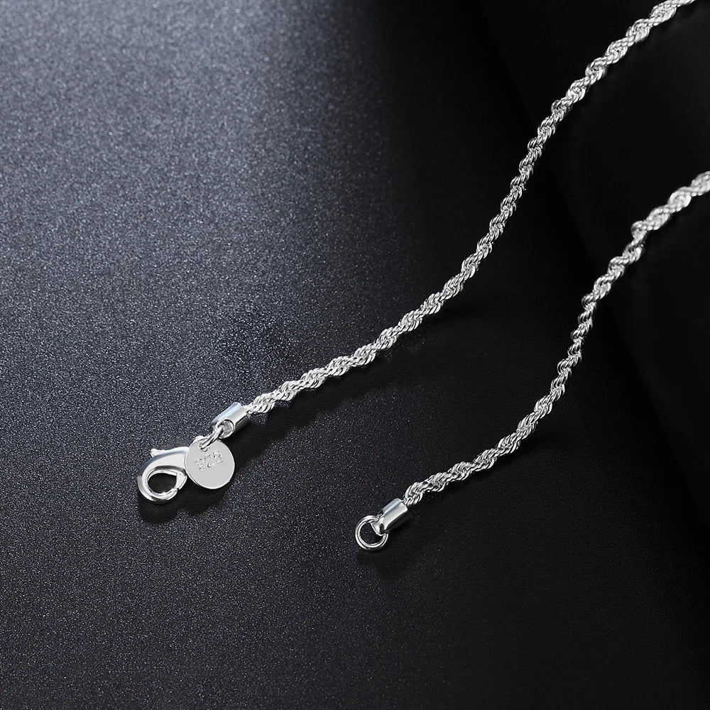 BAYTTLING New 16/18/20/22/24 Inch 925 Sterling Silver 2MM Twisted Rope Chain Necklace For Woman Man Fashion Wedding