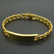 Gold Cuban Curb ID Bar Bracelet 9mm Wide 8 Inch — Stainless Steel
