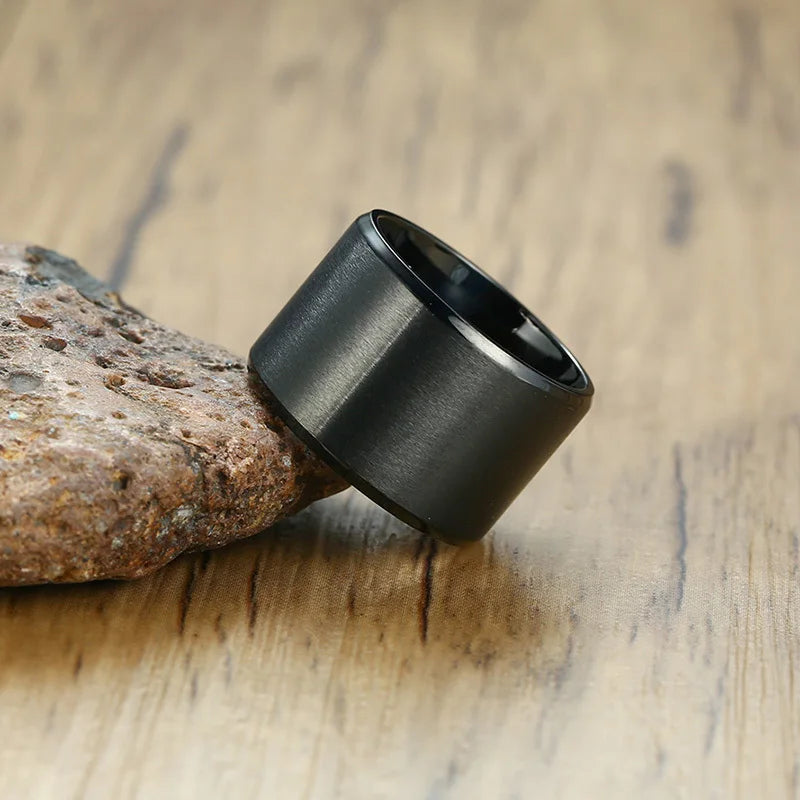 Men Ring 15mm Extra Wide Tube Black Stainless Steel Chunky Band Cigar Rings Male Jewelry Mens Accessories