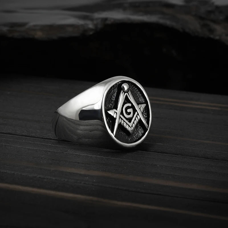 Freeshipping Vintage Rings For Men Punk Fashion Jewelry Retro Golden Masonic Freemasonry Male Finger Ring Biker Club