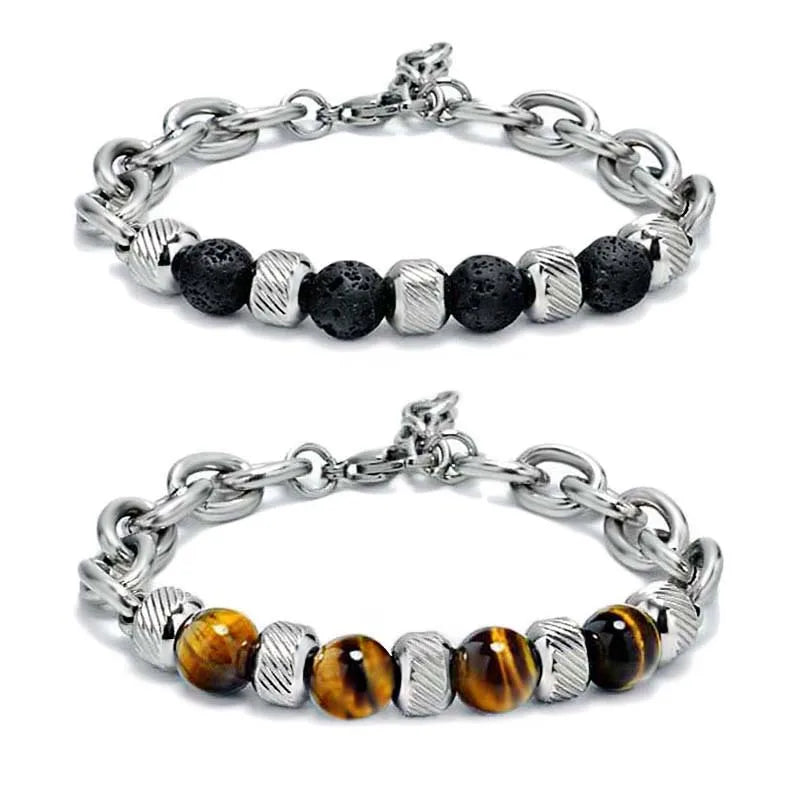 Bead and Chain Link Bracelet — Stainless Steel