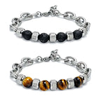Bead and Chain Link Bracelet — Stainless Steel