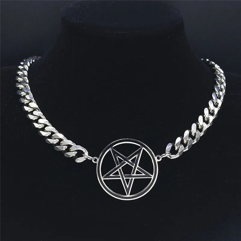 Pentagram Cuban Chain Necklace — Stainless