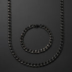 Black Chain Necklace Bracelet Set 8mm — Stainless Steel