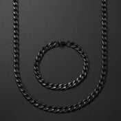 Black Chain Necklace Bracelet Set 8mm — Stainless Steel
