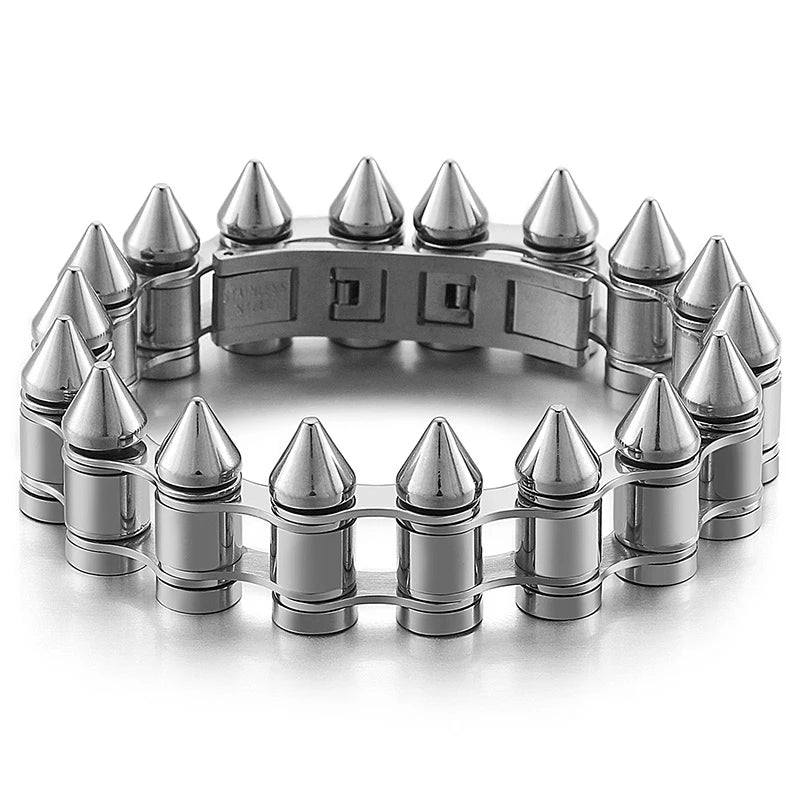 Masculine Bike Cycling Chain Man Bracelets of Heavy Sturdy Stainless Steel Black Gold Color Bullet Style Bracelet for