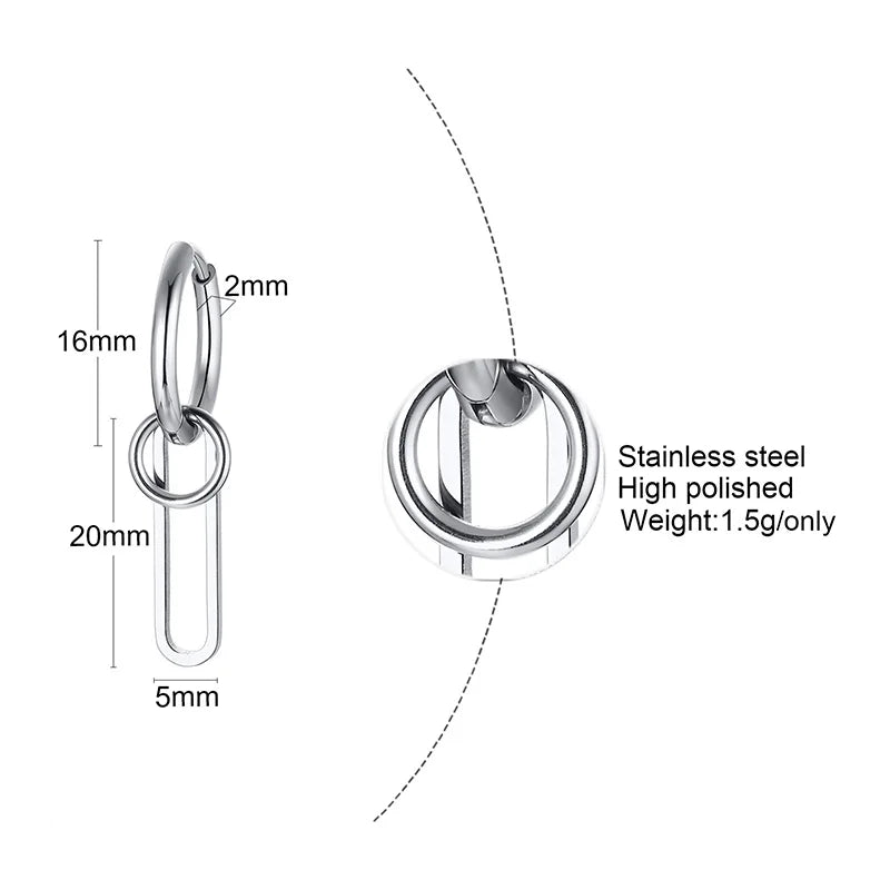 Silver Paperclip Hoop Earrings — Stainless Steel