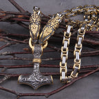 Men stainless steel Dragon head norse viking amulet thor hammer pendant necklace viking king chain Never Fade