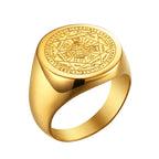 Valily Seal of The Seven Archangels Rings Stainless Steel Silver--Color Saint Michael Ring Jewelry Engraving for Man