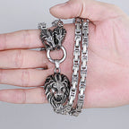 Massive Gothic Lion Head Charm Pendant Necklace For Man Stainless Steel 71CM Long Chain Birthday Jewelry Gifts For