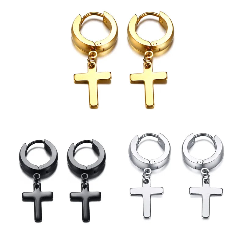 Cross Mini Huggie Hoop Earring — Stainless Steel