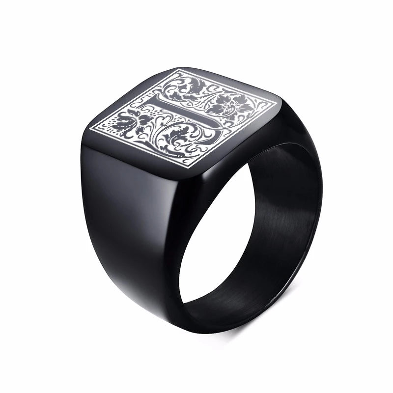 Monogram Black Signet Ring — Stainless Steel