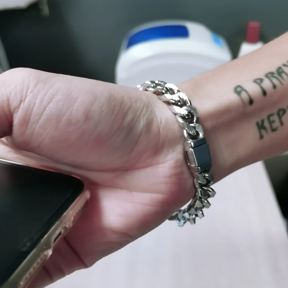 Fashion 925 Sterling Silver Bracelet for Men Male Cool Rock Punk Style Bracelet 100% Solid silver 10 mm 20 cm Bracelet
