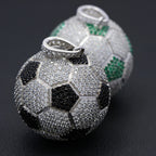 Iced Out Soccer Ball Pendant — Two-Tone Silver Gold