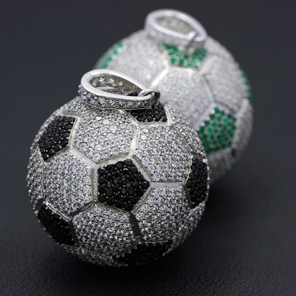 Iced Out Soccer Ball Pendant — Two-Tone Silver Gold
