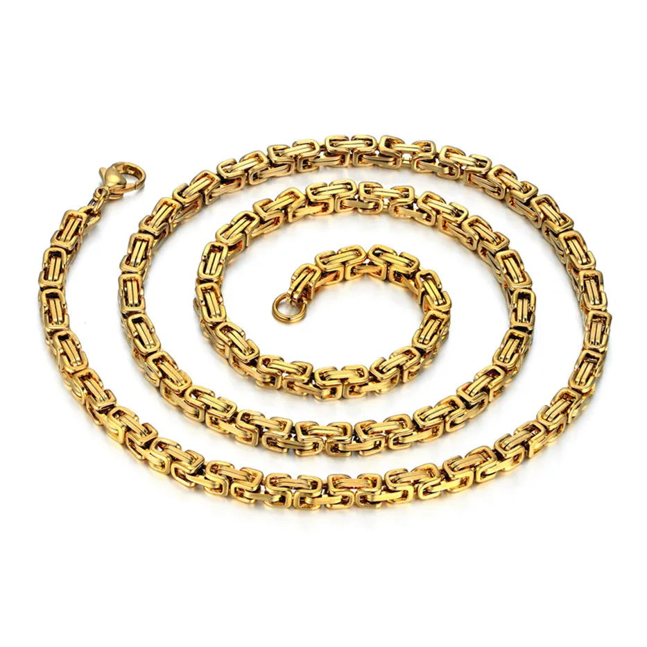 Gold Byzantine Box Link Chain Necklace 4mm — Stainless Steel