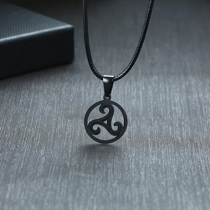 Triskelion Triple Spiral Pendant — Stainless
