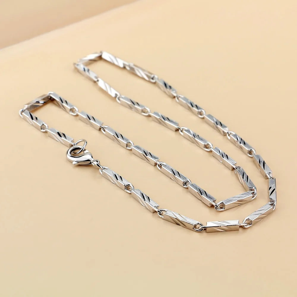 New Fashion Punk Man & Woman Square Carving Pattern 925 Sterling Silver Necklace Men 3MM 20 inches Link Chain Jewelry