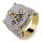 Hip Hop Micro Pave AAA Cubic Zirconia Bling Iced Out Freemasonry Masonic Rings for Men Rapper Jewelry Size 7-11