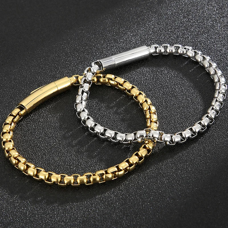 6MM Chain Men's Bracelet Man Gold Color Stainless Steel Boys Bracelets On Hand Engraveable Mannen Armband Jewellery