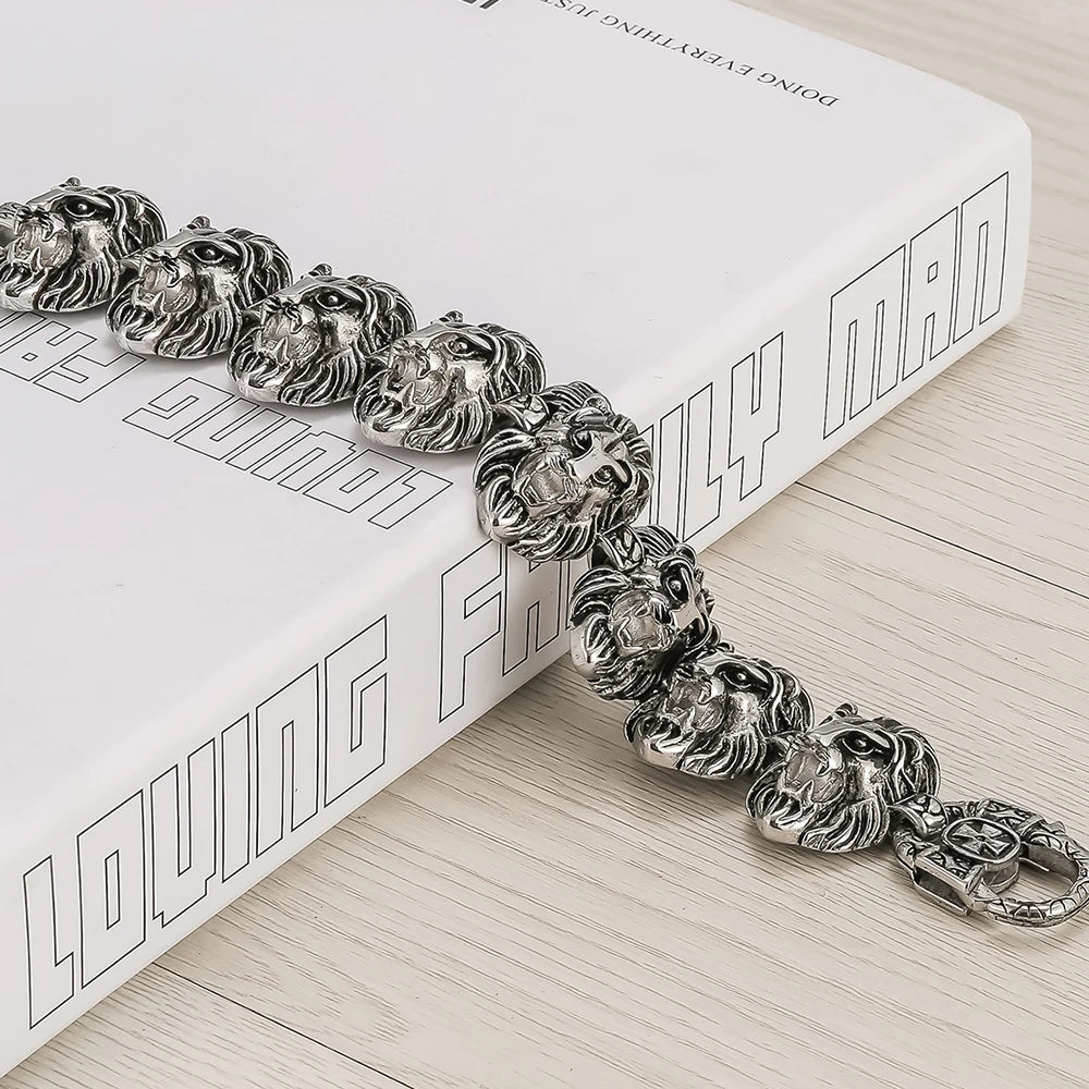 Lion Heads Link Chain Man Bracelet Heavy Stainless Steel Men's Charm Bracelets Bangles Best Friends On Hand Bands Male