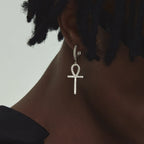 Iced Out Ankh Dangle Hoop Earrings CZ