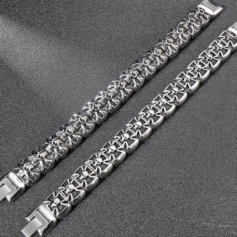 Skull Cross Shaped Man Bracelet Solid 316L Stainless Steel Masculine Jewelry Biker Gothic Punk Rock